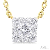 1/10 Ctw Lovebright Petite Square Shape Round Cut Diamond Fashion Pendant With Chain in 10K Yellow Gold
